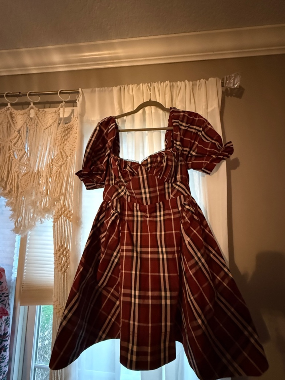 Maeve Puff-Sleeve Mini Dress from Anthropologie tartan plaid , nwt, sz L - Picture 4 of 12